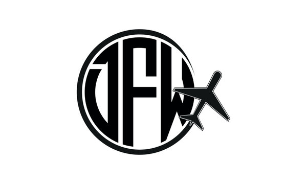 DFW three initial letter circle tour & travel agency logo design vector template. hajj Umrah agency, abstract, wordmark, business, monogram, minimalist, brand, company, flat, tourism agency, tourist