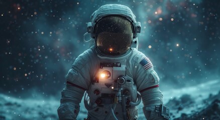 An astronaut gazes out into the vastness of space, clad in a pressure suit that serves as their protective shield against the harsh outdoor environment - obrazy, fototapety, plakaty