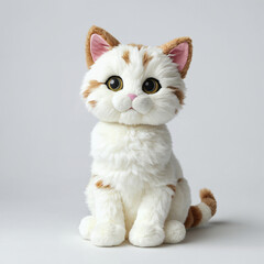 Fototapeta premium Cute Cat doll Stuffed Animal plush Toy Model Design, 3D render, Al Enhanced