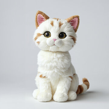 Cute Cat doll Stuffed Animal plush Toy Model Design, 3D render, Al Enhanced