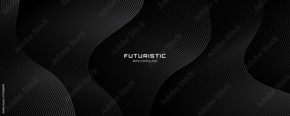 Poster 3d black geometric abstract background overlap layer on dark space with waves lines decoration. mini