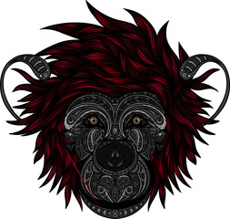 Original illustration of monkey in zentangle style