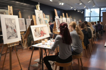 Young creative multi ethnicity students drawing at the university studio - obrazy, fototapety, plakaty