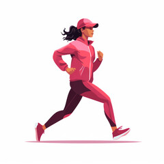 Fototapeta na wymiar Active female runner training in motion: Illustration of a young, athletic jogger in sportswear on a white background, full of energy and happy emotions