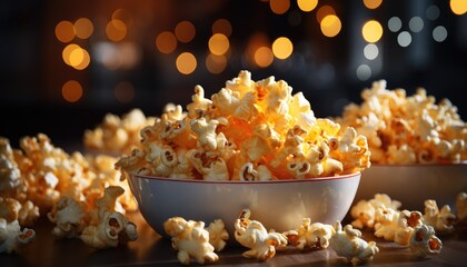 popcorn with light bokeh on grey background
