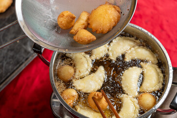 making Guangdong-style crispy pastry dumplings for Chinese New Year at horizontal composition