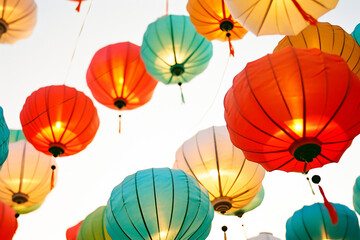 traditional Paper Lanterns Against a Sky