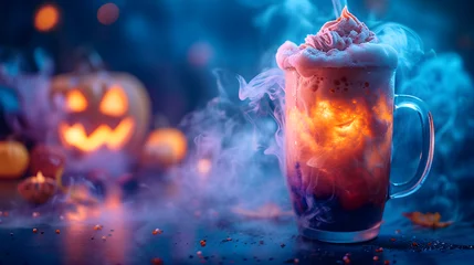 Poster Glass Smoothie Milk Shake Mug With Steam, Hayyp Halloween, Religious Festival, Generative Ai © Jaunali