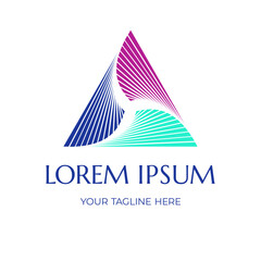 Logo triangle and three multi-colored geometric shapes as elements. Magic and mysticism, yoga, esotericism, fortune telling. Logotype Design template for company