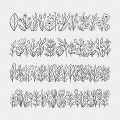 Fototapeta premium Cute Floral decorative borders. Hand drawn botanical vector illustration. For greeting cards, wedding invitations, label design... Black and white floral borders.