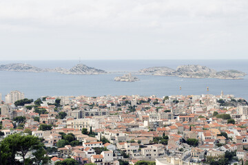 Fototapeta na wymiar Marseille, panoramic view of the city with the Frioul archipelago, France
