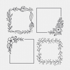Floral frames. Hand drawn botanical vector illustration. For greeting cards, wedding invitations, label design... Black and white floral decorative frames.