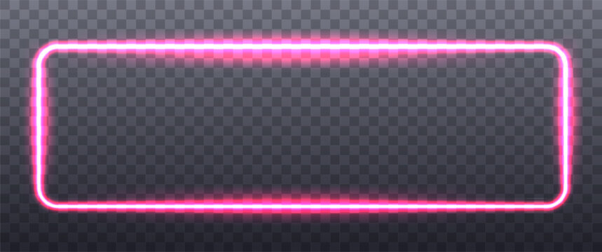 Pink neon panel frame on transparent background. Abstract rectangle vector illustration