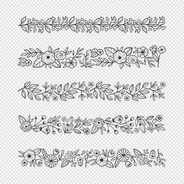 Floral decorative text dividers. Hand drawn botanical vector illustration. For greeting cards, wedding invitations, label design... Black and white floral borders.