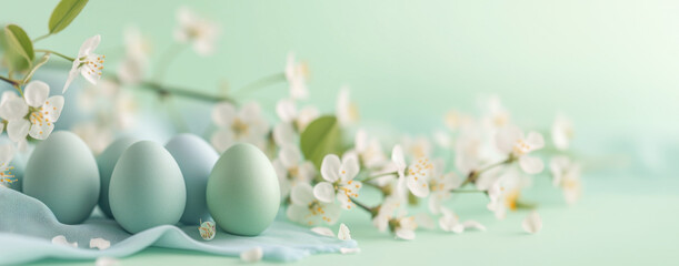 Pastel Easter Eggs with Spring Blossoms
