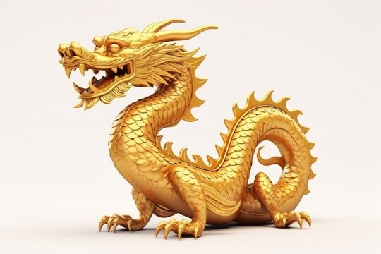 Golden dragon on white background with copy space, happy Chinese New Year