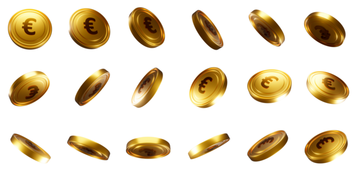 Gold Euro Coins set PNG. Transparent background
- Powered by Adobe