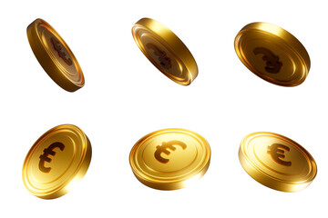 Gold Euro Coins set PNG. Transparent background	
