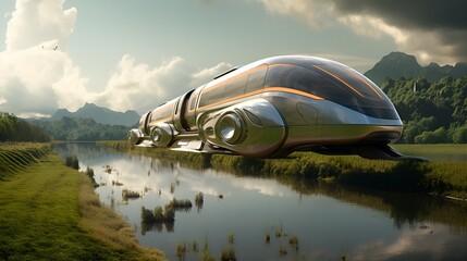 Tomorrow's Transit: Futuristic Train Speeding Through a Modern Metropolis