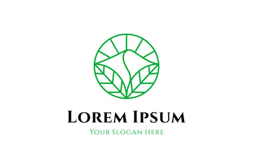 farm logo. mountain leaf nature design. line art design style