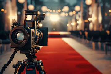 Film camera ready for a glamorous movie premiere. - obrazy, fototapety, plakaty