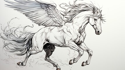 Single continuous line drawing pegasus winged stallion mythical animal icon.