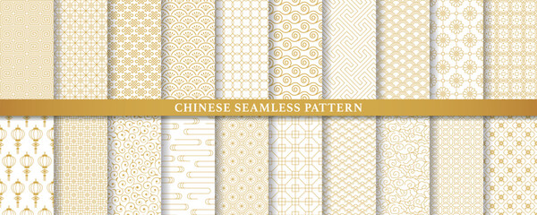中国の伝統的な模様。金色のシームレスパターンコレクション。 - 723197463