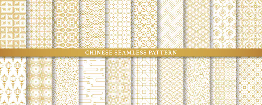 中国の伝統的な模様。金色のシームレスパターンコレクション。