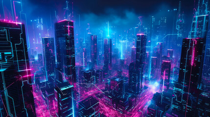 Fototapeta premium Byte City: Neon Threads of Digital Progress