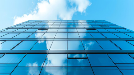 Fototapeta na wymiar Metropolitan Aesthetics: Window Reflections in Sky Blue