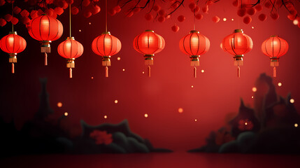 Obraz premium Chinese New Year background, Lunar New Year greeting card template with copy space