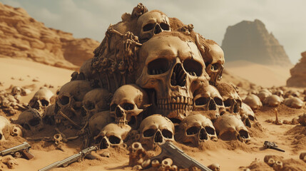 Desert Graveyard: A Heap of Skulls and Secrets - obrazy, fototapety, plakaty