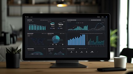 Modern Analytical Dashboard Display on a Desktop Monitor in Office Setting