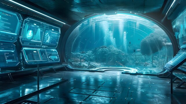 Futuristic Underwater Observatory with Advanced Holographic Interface