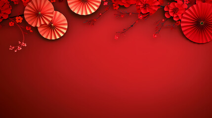 Obraz premium Chinese New Year background, Lunar New Year greeting card template with copy space