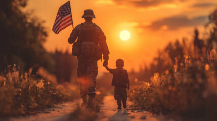 16:9 or 9:16 Soldiers and children were walking around watching the parade on Memorial Day or...
