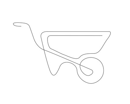 recommend clip art: Continuous one line drawing of gardening wheelbarrow. Wheelbarrow line art vector illustration. Editable stroke.