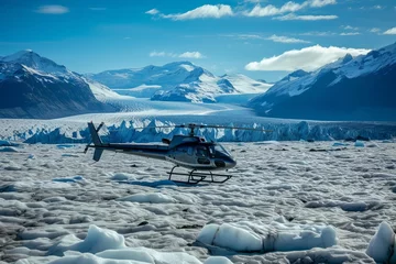 Zelfklevend Fotobehang Scenic helicopter tour over majestic glaciers and remote landscapes © Bijac
