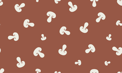 Cute tossed button mushroom halves seamless vector pattern, champignon mushroom textile print