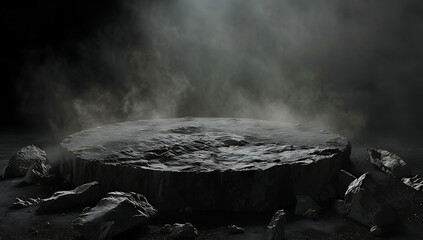 an image of a circular rocky platform in a dark place - obrazy, fototapety, plakaty