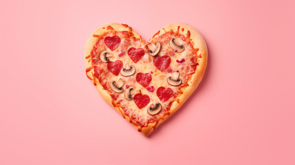 a heart shaped pizza with mushrooms and pepperoni - Powered by Adobe
