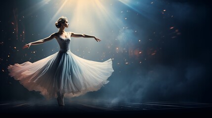 Fototapeta premium En Pointe Elegance: Solo Ballerina Captivating on Stage