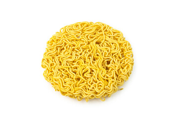 Instant noodle in the circle shape isolated on white background.full depth of field