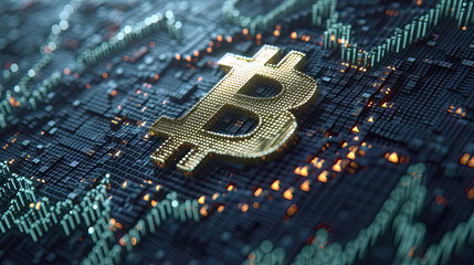 Bitcoin trading bull market with green stick trading chart and arrows