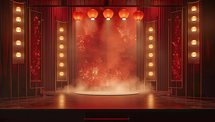 an open stage with lanterns in