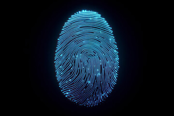 Fingerprint, blue neon lines isolated on solid black background. ai generative