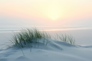 Sand dunes, minimalistic foggy shoreline