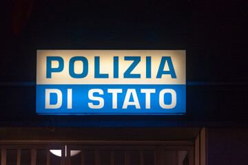 Illuminated Italian State Police sign