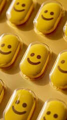 Pill Tab Packaging Background - The pills are Yellow Smiley Face Circle Pills created with Generative AI Technology