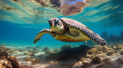 Marine Grace: Sea Turtle Swimming in Clear Blue Waters